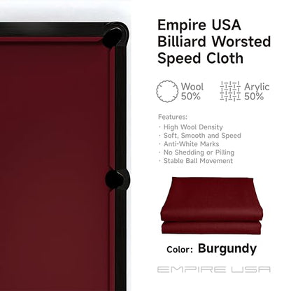 Empire USA - Billiard Worsted Speed Cloth（Felt） 7/8/9 FT - color: Burgundy, size: 9ft