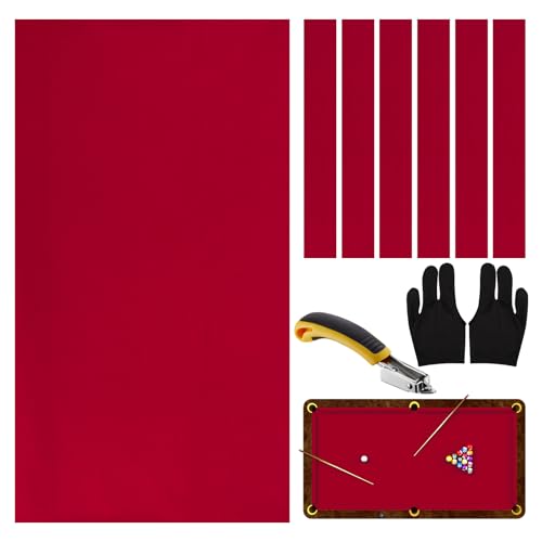 STRONGBERRY Pre-Cut Pool Table Felt Replacement Kit - 8ft Billiard Cloth w/Gloves, Strips & Tools, Felt for Pool Tables - color: RED