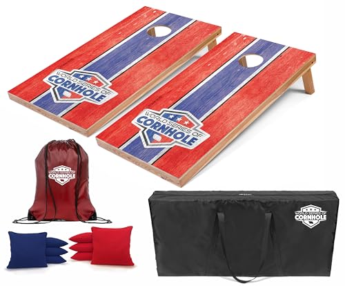 World Series of Cornhole Regulation Size Cornhole Boards - Lightweight & Durable All-Wood Construction | Backyard Bean Bag Toss Set | Outdoor Game for Tailgates & BBQs - color: Red & Blue Patriotic