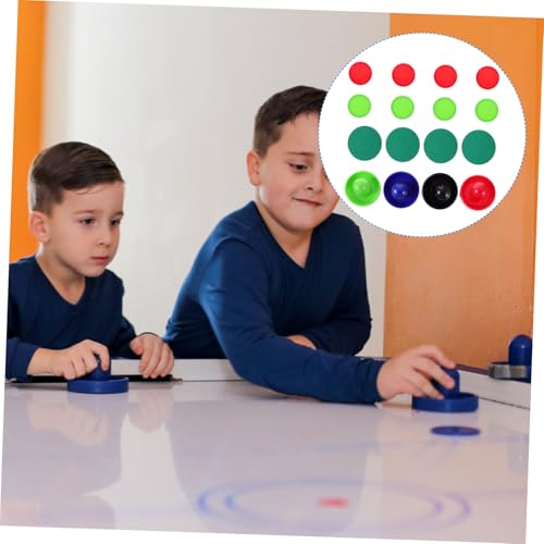 Air Hockey Pushers and Pucks Ergonomic Plastic Hockey Table Accessories with Felt Pads Replacement Parts Includes Pushers Red Green Pucks