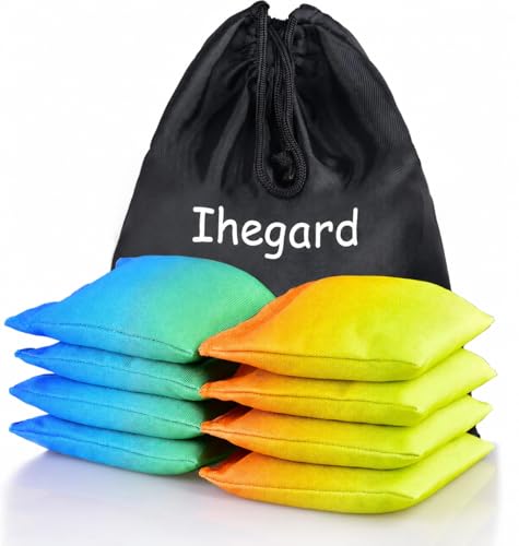 Cornhole Bags Set of 8, Weather Resistant Cornhole Bean Bags with Gradient Design, Durable Modified Size Corn Hole Bags for Outdoor Tossing Games, Includes Tote Bag - color: BlueGreen & OrangeYellow