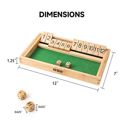 GSE Games & Sports Expert Wooden Shut The Box 12 Number Spots Dice Game Board with 2 Wooden Dice, Classic Tabletop Game Version of The Popular English Pub or Game Night