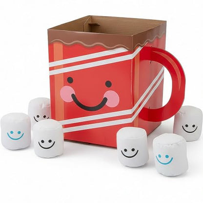 Holiday Hot Chocolate Bean Bag Toss Game, 8 Pc Christmas Party Game for Kids and Adults, Indoor Winter Activity with Marshmallow Bean Bags for Family, Classroom, Events and Carnivals