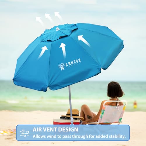 AMMSUN 6ft Folded Portable Travel Beach Umbrella with Sand Anchor Tilt Air vent UPF 50+UV Protection Fit In Suitcase Compact Foldable Telescopic umbrellas for Patio Garden Beach Pool Sky Blue - color: 6ft Light Blue