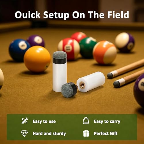 10PCS Pool Cue Tips Replacement Kit, Screw On Pool Stick Tips, Pool-Cue Tip with White Ferrules for Snooker and Pool-Cues, No Need Glue or Clamp (12mm/13mm, 5pcs of Each Size)
