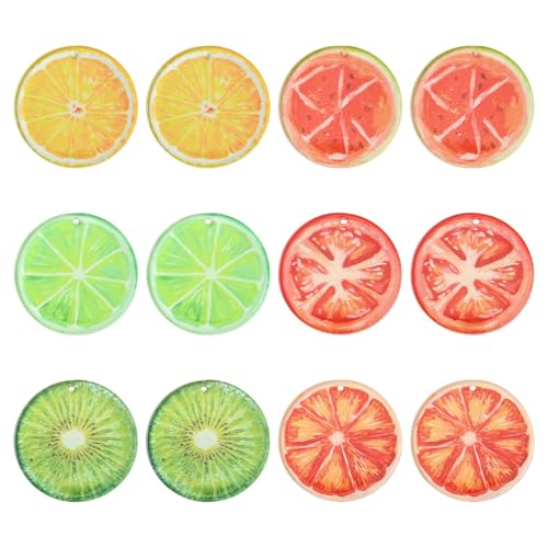Stiesy Acrylic Fruit Pendants 18Pcs, 6 Colors Printed Lemon Kiwi Tomato Slices Charms Bulk for Jewelry Making, DIY Dangle Bracelet Supplies - color: Fruit-6 Color-18pcs