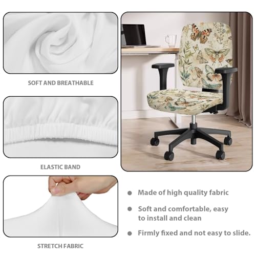 Butterfly Computer Chair Cover 4-Pc Set Breathable Office Chair Arm Covers Stretchy Office Chair Seat Covers for Office and Rotating PC Chairs Easy to Clean Pet Friendly - color: Butterfly