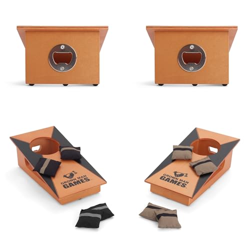 Grown Man Games Mini Tabletop Cornhole Set - Desktop Corn Hole Game with Bean Bags - Portable Indoor Toss Game for Office Desk, Bar, Travel & Party - Fun Gift for Men, Adults & Family