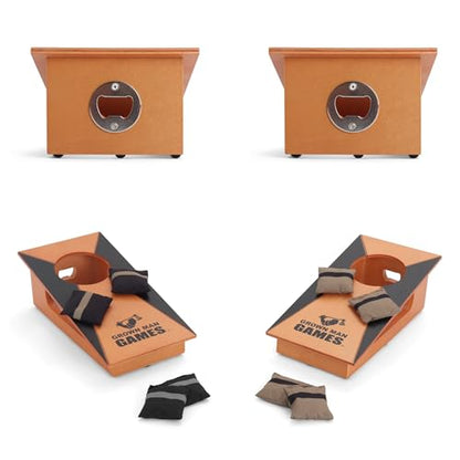 Grown Man Games Mini Tabletop Cornhole Set - Desktop Corn Hole Game with Bean Bags - Portable Indoor Toss Game for Office Desk, Bar, Travel & Party - Fun Gift for Men, Adults & Family