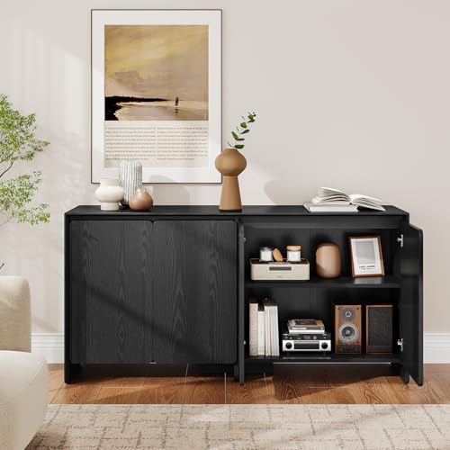 ONBRILL 63" Sideboard Buffet Cabinet with Storage, Buffet Sideboard Cabinet with 4 Doors & Adjustable Shelves, Modern Coffee Bar Console Table for Living Room, Kitchen, Entryway (Black) - color: Black