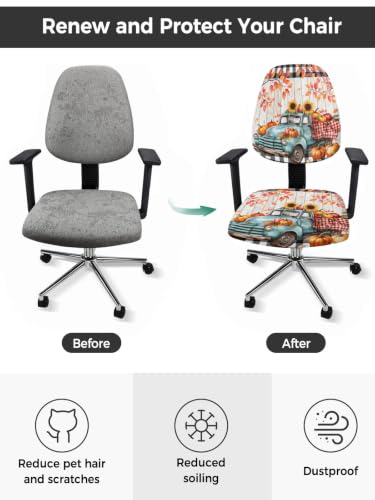 Savannan Office Chair Cover, Farm Truck Pumpkin Sunflower Protective Stretch Elastic Universal Cover for Desk Task Chair,Computer Rotating Chair 1 Pcs Fall Leaves on Wood Grain