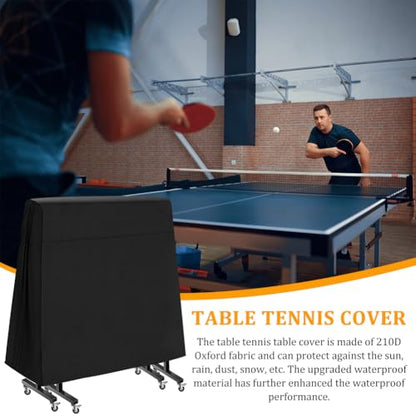 Ping Pong Table Cover, Heavy Duty Folding Table Tennis Table Cover Windproof with Zipper & Buckles Universal Fit for 9x5 FT Indoor & Outdoor Folding Tables