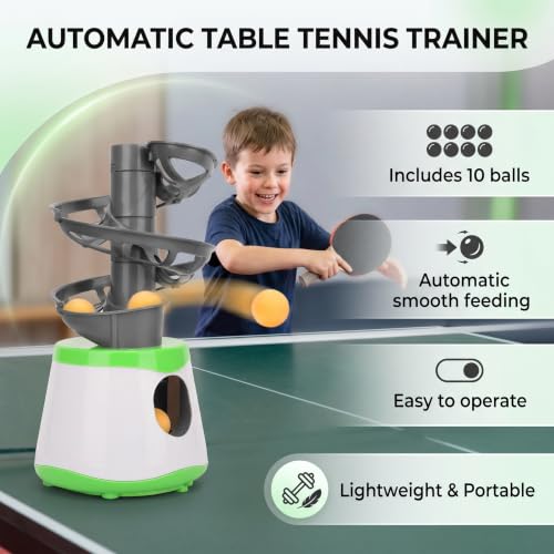 Vbestlife Automatic Machine for Beginners, 10 Balls Table Tennis Trainer Balls Launcher Training Machine Table Tennis Robot for Beginners Training