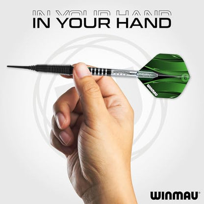 Winmau Sniper Black Professional Darts Set - 90% Tungsten Darts with Flights & Shafts - Match-Weighted Barrels for Steel Tip & Soft Tip Darts - Available in 18g to 24g Weights - size: 18G - Soft Tip