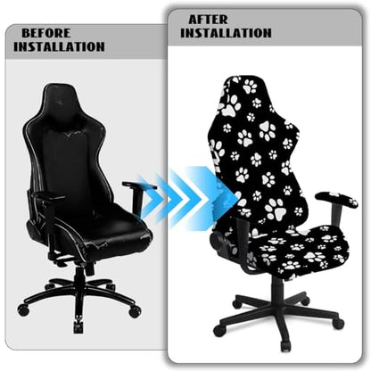 Suobstales Dog Paw Pattern Computer Game Chair Covers with Armrest Cover Washable Computer Chair Slipcovers Removable Kitchen Chair Covers for Home Kitchen Restaurant - color: Dog Paw