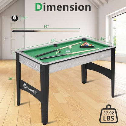 RAYKEEP 4FT/6FT Billiard Table, Portable Pool Table Set, Pool Game Table w/ 2 Cue Sticks, Ball Set for Adults Kids Family Game Room - color: 4FT Green