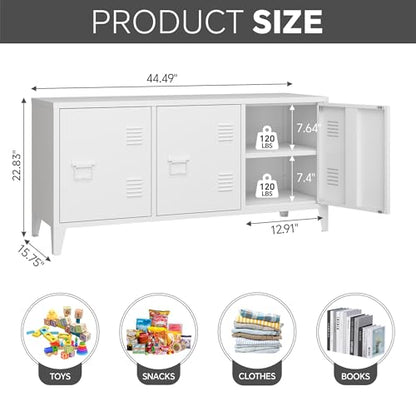 MIOCASA TV Stand 3 Door Metal Storage Locker Cabinet with Shelves for Living Room, Bedroom，Office(White) - color: White-1