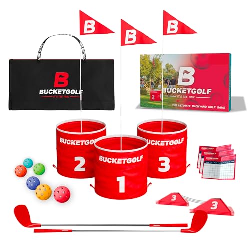 BUCKETGOLF Original Game 3 Hole Travel Set with Clubs - #1 New Backyard Golf Game for the Yard and All Ages Adults and Kids. Beach, Park, School. (1 Right + 1 Left Club) - size: 1 Right + 1 Left Club