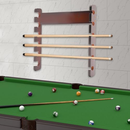 Pool Cue Holder, 6 Sticks Pool Wall Mounted Rack, Pine Wood Billiard Cue Holder, Pool Table Accessories Organizer for Billiard Room or Club
