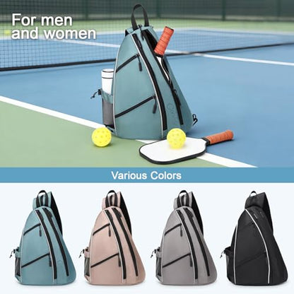 Pickleball Bag for Women Men, Adjustable Pickleball Backpack, 2 in 1 Sports Sling Bag for Pickleball Tennis - color: Blue Grey