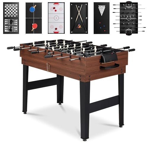 Best Choice Products 2x4ft Combo Game Table Set for Home, Game Room, Friends & Family w/Hockey, Foosball, Pool, Shuffleboard, Ping Pong, Chess, Checkers, Bowling, and Backgammon - color: Black / Walnut