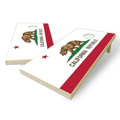 State Flag Solid Wood Regulation Cornhole Set 4 Feet x 2 Feet Includes Set of 8 Bags and Carrying Case with Optional LED Lights and Lamination - style: California