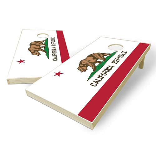 State Flag Solid Wood Regulation Cornhole Set 4 Feet x 2 Feet Includes Set of 8 Bags and Carrying Case with Optional LED Lights and Lamination - style: California