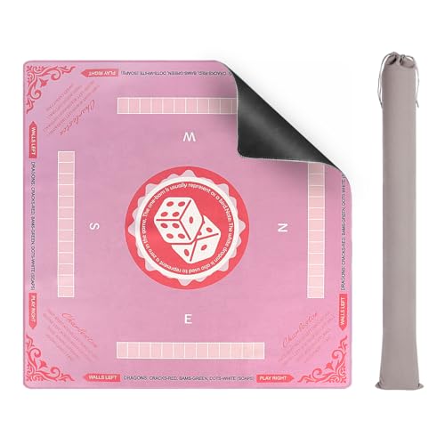 Mahjong Mat with Rules for Table, American Mahjong Table Mats Multi Purpose Anti Slip Noise Reduction Game Table Cover for Poker Card Dominoes Board Tile Games (Pink)