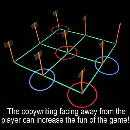 18.2Inch 3-in-1 Glowing Ring Toss Tic Tac Toe Outdoor Game for Adults and Family, Camping Games, 5 Blue Rings & 5 Red Rings