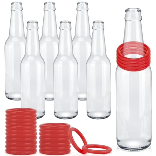 30 Pcs Ring Toss Game Carnival Game Set Include 24 Plastic Throw Rings and 6 Glass Bottles for All Occasions and Events, Summer Backyard Fun, Beach, Carnival Party Favor - color: Red, size: 1.57"