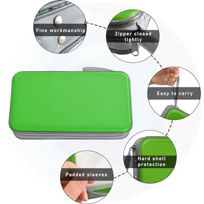 Car CD DVD Case, 96 Capacity Hard Plastic CD Holder, Portable Zipper DVD Disc Organizer Storage Wallet with Closure and Handy Strap, Car Accessories for Home Office Travel (Green)