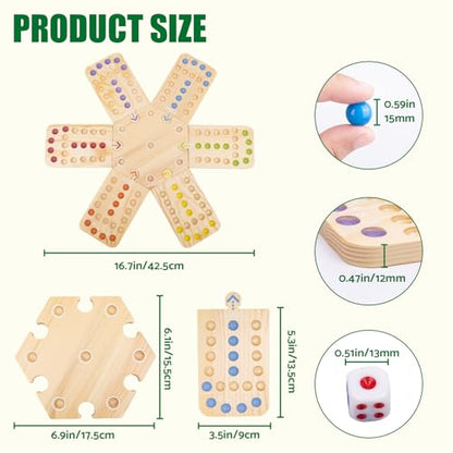 WodGod Original Marble Board Game Set, Portable Wooden Tabletop Game with 30 Marbles and 7 Dice for Family Party Nights (2-6 Players)