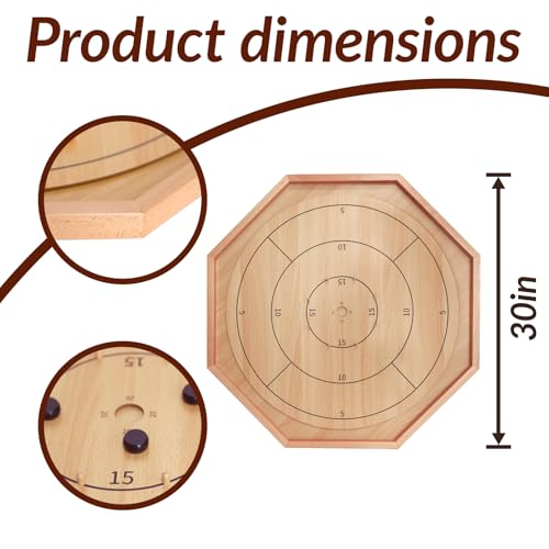 Crokinole Board Game -30 inch Large Classic Board Game,Beech Wood Frame Deluxe Tournament Crokinole Set with 24 Discs,for Family and Party