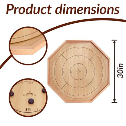 Crokinole Board Game -30 inch Large Classic Board Game,Beech Wood Frame Deluxe Tournament Crokinole Set with 24 Discs,for Family and Party