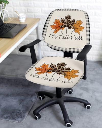 Savannan Office Chair Cover, Leopard Maple Leaf Thanksgiving Fall Y'all Protective Stretch Elastic Universal Cover for Desk Task Chair,Computer Rotating Chair 1 Pcs Black Buffalo Check Vintage Linen
