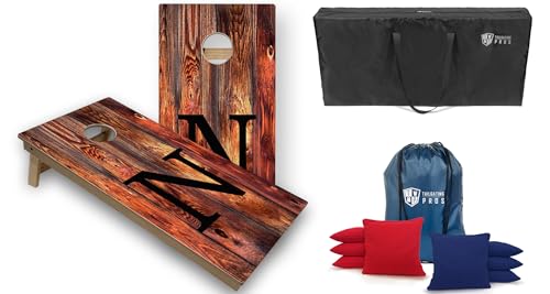 Tailgating Pros Monogrammed Red Cornhole Boards w/Built-in LEDs- 4' x 2' Tournament Grade Cornhole Game - Includes Multicolored Lights, Carrying Case, Set of 8 Corn Hole Bags & Bag Tote - color: N