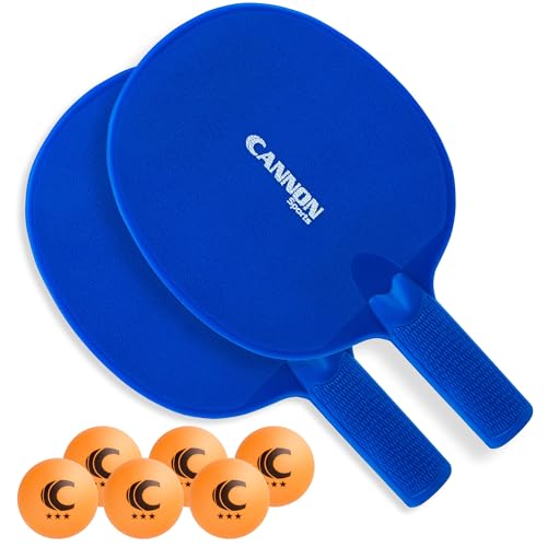 Cannon Sports Unbreakable Table Tennis Paddle Set - 2 Rackets with 6 Pack of 3-Star Table Tennis Balls – Portable Set for 2 Players - color: 2 Royal Blue Paddles + 6 Orange Balls