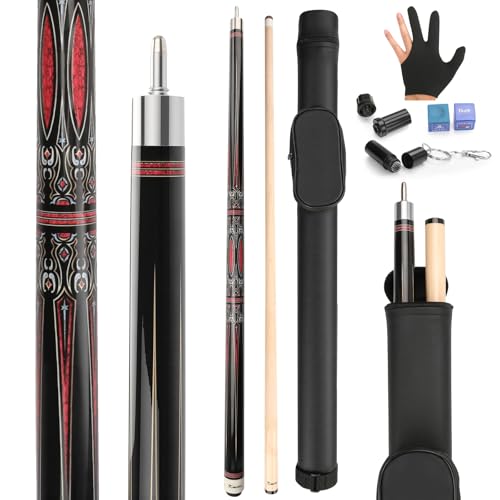 Kmise Pool Cues，Professional Billiard Pool Cue Stick with Hard Case 58" Canada Maple 13MM Tips, Low Deflection Technology - Perfect for Home Bars & Billiard (20oz Black)
