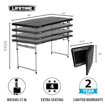 Lifetime Fold-in-Half Adjustable Folding Table, 4-Foot