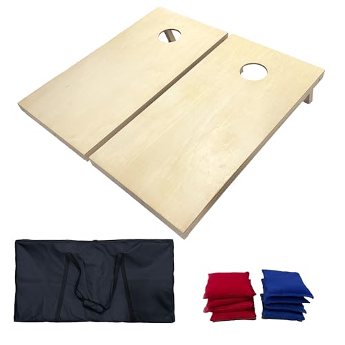 SXTL Solid Wood Premium Cornhole Set - Includes Set of 8 Corn Hole Toss Bags and Carrying Bags