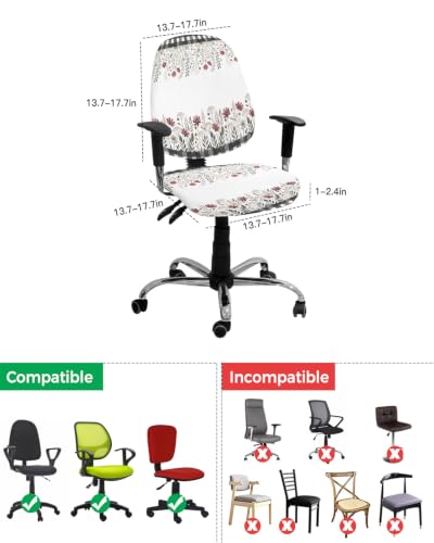 Savannan Office Chair Cover, Autumn Vintage Red Flower Leaves Protective Stretch Elastic Universal Cover for Desk Task Chair,Computer Rotating Chair 1 Pcs Black Buffalo Plaid