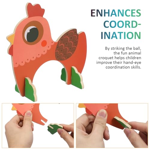 TOYANDONA Kids Croquet Set, Cartoon Wooden Animal Croquet Set Funny Lawn Games for Boys Girls
