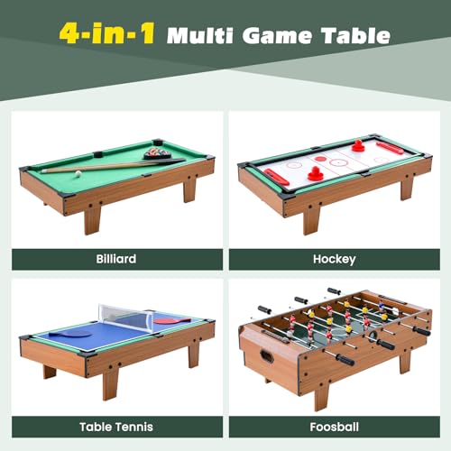 Giantex 4-in-1 Multi Game Table, Combo Foosball Game Table Top w/Billiards, Ping Pong, Push Hockey for Home, Game Room, Family Night & Arcade, Wood Combination Game Table Set for Adults - color: Natural