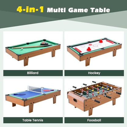 Giantex 4-in-1 Multi Game Table, Combo Foosball Game Table Top w/Billiards, Ping Pong, Push Hockey for Home, Game Room, Family Night & Arcade, Wood Combination Game Table Set for Adults - color: Natural