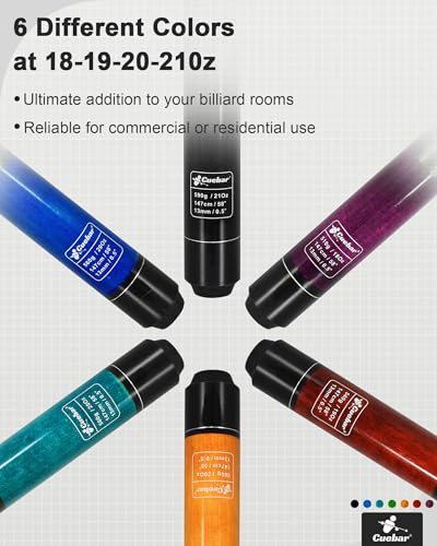 Pool Cues Set of 6, 58" 2-Piece 3D Grip Billiard Table Sticks, 4 Weights (18-21oz) & 6 Colors, Pro Maple Pool Sticks for Home Bar Game Room - color: Purple+Red+Orange+Teal+Blue+Black