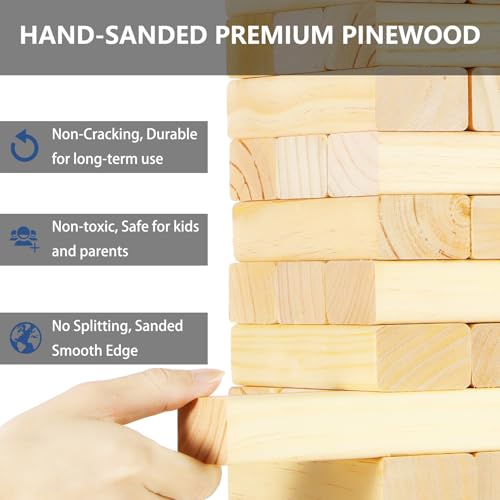 Megwoz Medium Tumble Tower Games for Kids and Adults 57 Blocks New Zealand Pine Wooden Blocks Stacking to 3FT Family Game for Indoors Outdoors Yard Games for Family - size: M-Up to 3FT