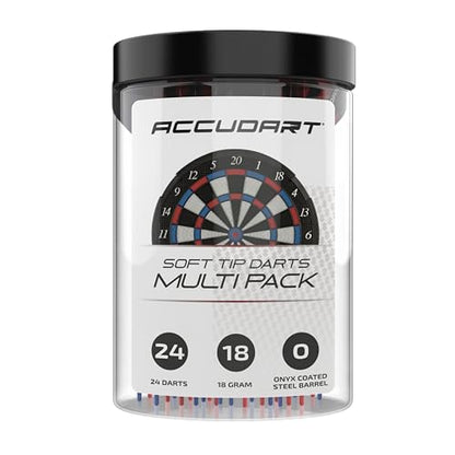 Accudart 24‑Pack Soft Tip Dart Multi‑Pack – Onyx Coated Barrels, Polycarbonate Shafts, Standard Poly Flights – 16‑Gram Soft Tip Darts for Electronic Dartboards