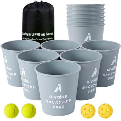 Aivalas Yard Pong Outdoor Games, Giant Yard Games Set with 12 Buckets and Balls for Adults and Family, Toss Game Throwing Games for Beach, Camping, Lawn and Backyard - color: Gray