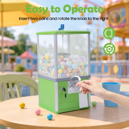 Gumball Machine for Kids, 25-Cent Vending Machines, PS Bouncy Balls Dispenser, 1.77-1.97in Huge Load Capacity Coin Operated Gumball Bank, Hold 200 Capsule Toys for Retail/Game Store (Green) - color: Green