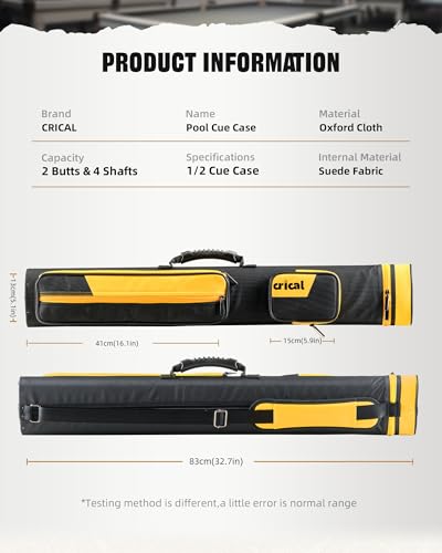 CRICAL Pool Cue Case 2x4 Hard Pool Stick Case Holds 2 Butts and 4 Shafts for Adults Billiard Cue Case with Soft Shoulder Straps - color: upgrade-yellow
